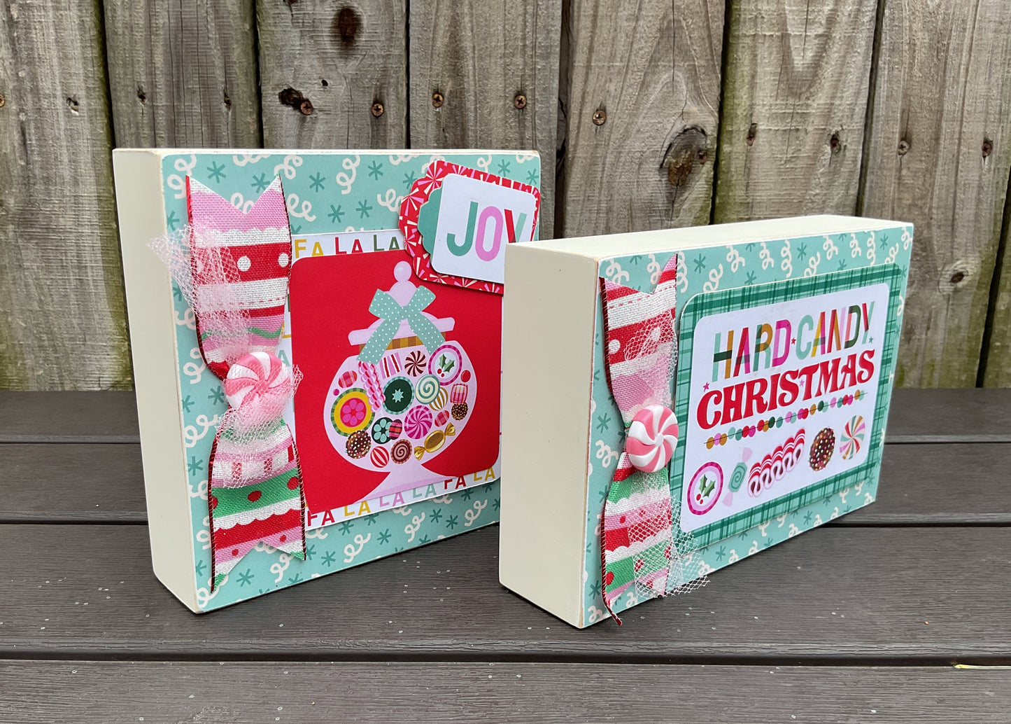 Retro Hard Candy Signs Christmas Decor Set of 2 | Pink Blue Teal | AGSD