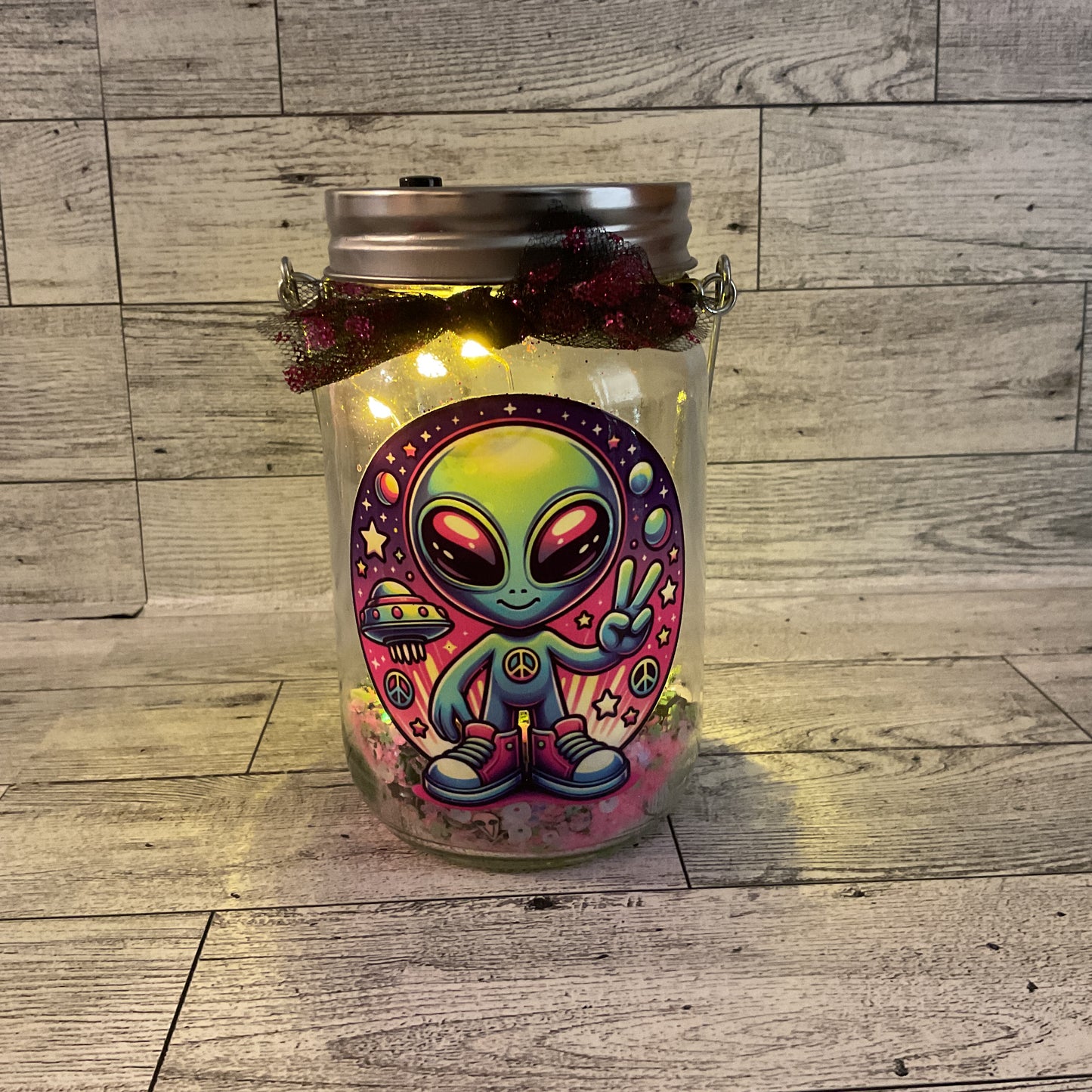 AGSD Home Decor Alien UFO Peace Lighted Mason Jar Night Light