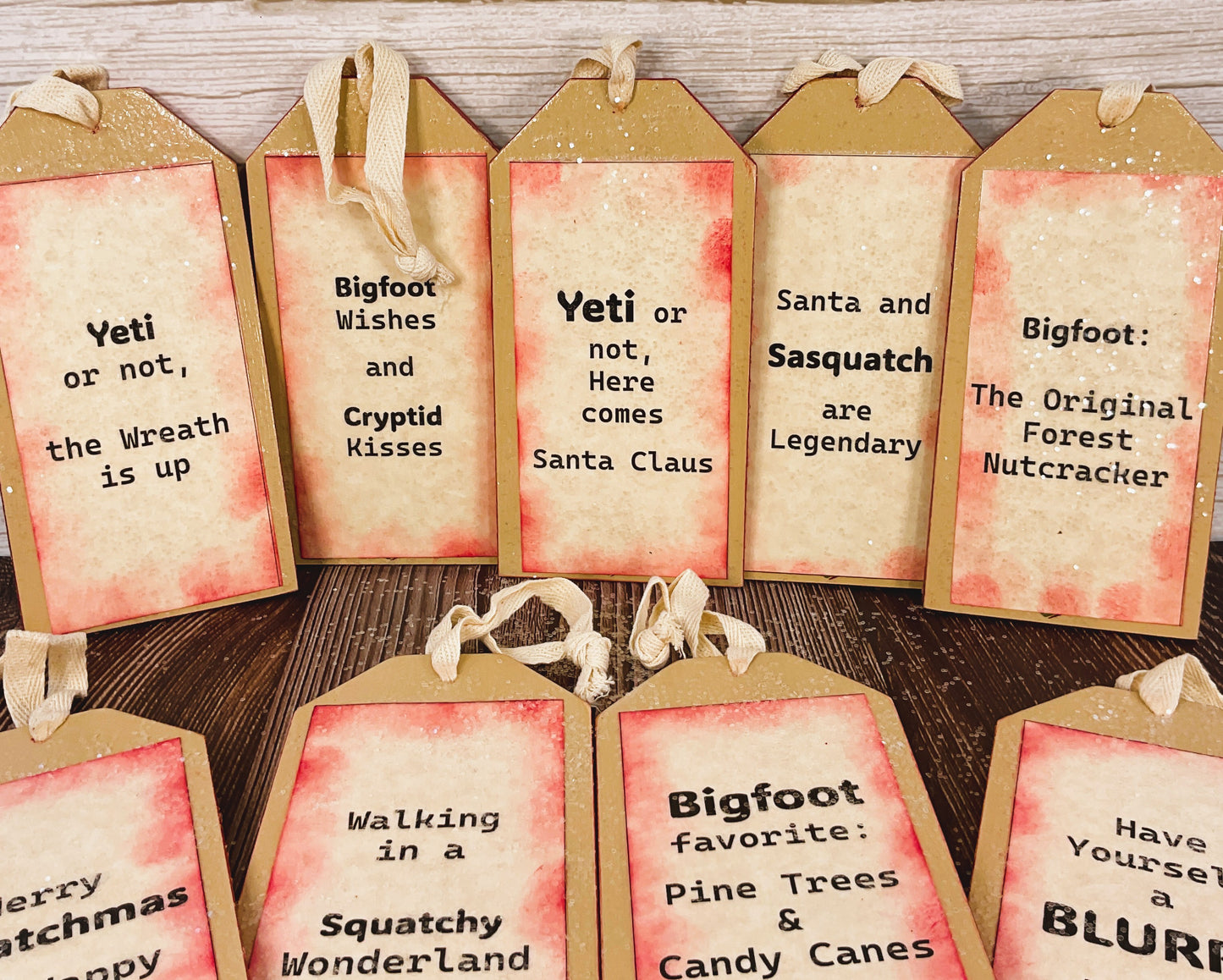 AGSD Christmas Decor - Snarky Bigfoot Santa Ornaments Set of 9 | Handcrafted