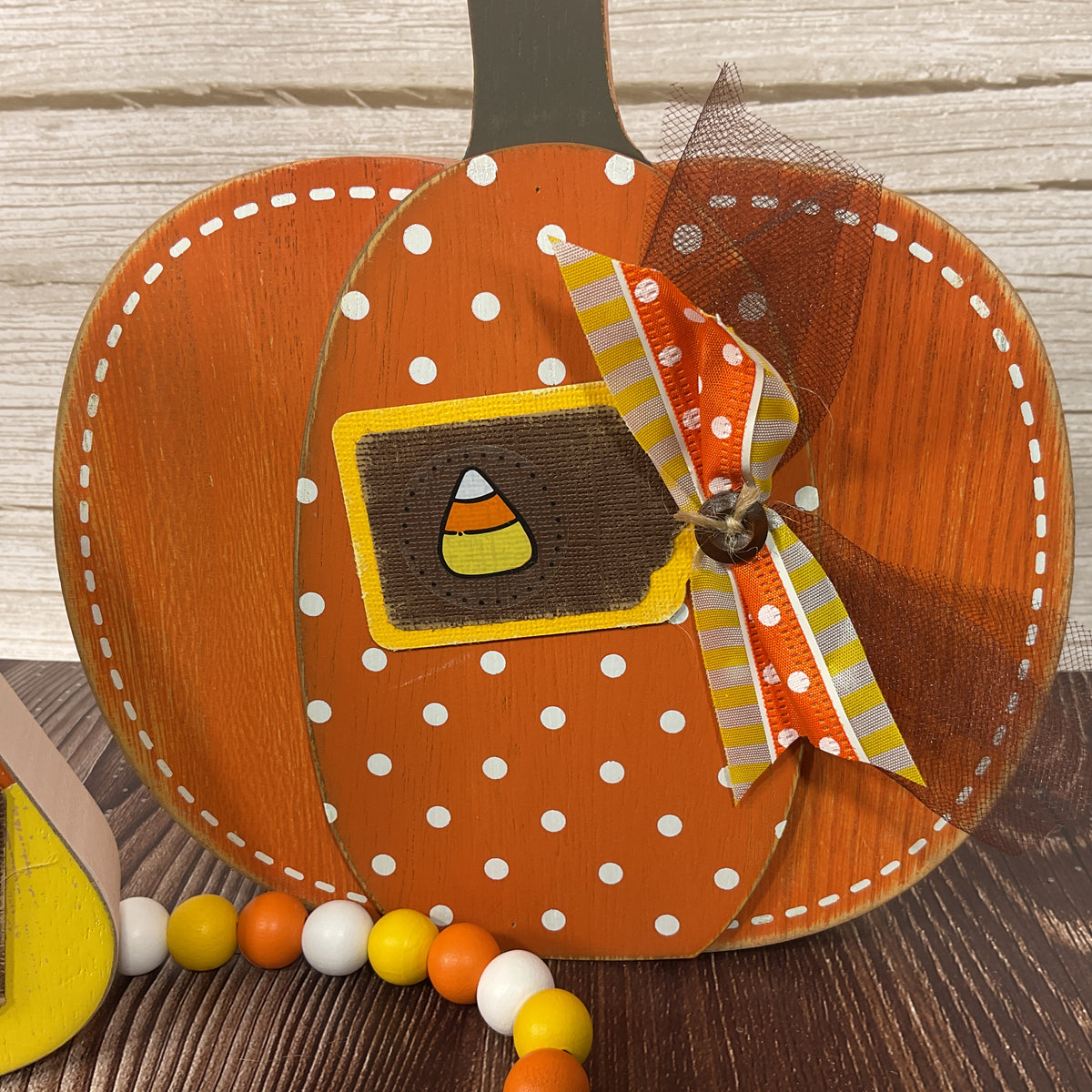 AGSD Halloween Decor - Chunky Wood Pumpkin Candy Corn & Garland 3pc Set