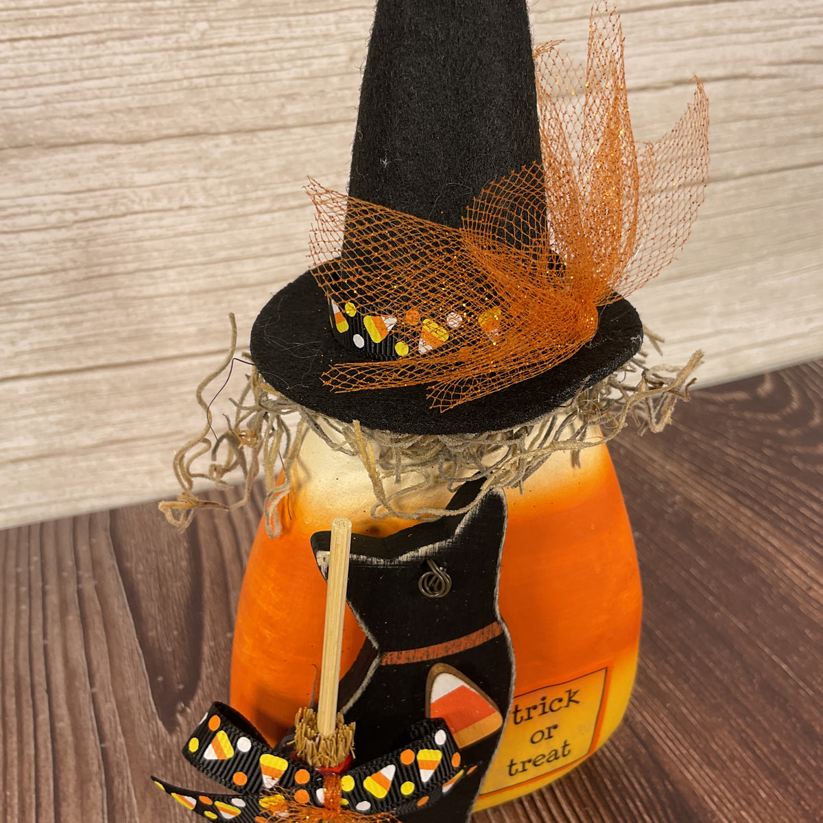 AGSD Halloween Decor - Eat Drink Be Scary Candy Corn Cat Witch Sitter
