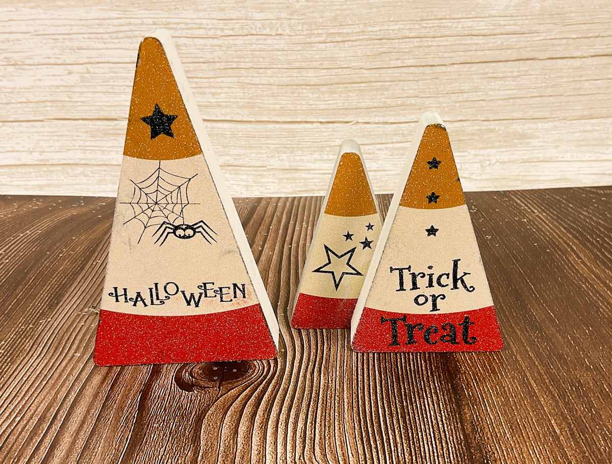 AGSD Halloween Decor - Chunky Wood Candy Corn & Witch 3pc Set