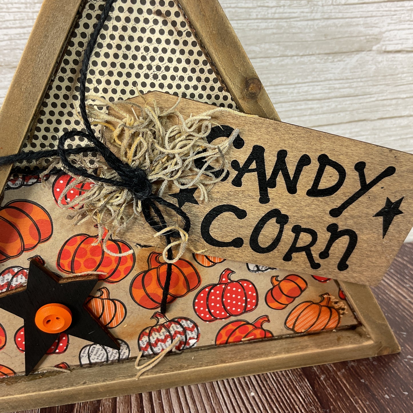 AGSD Halloween Decor - Farmhouse Prim Candy Corn Wood Sitter Sign