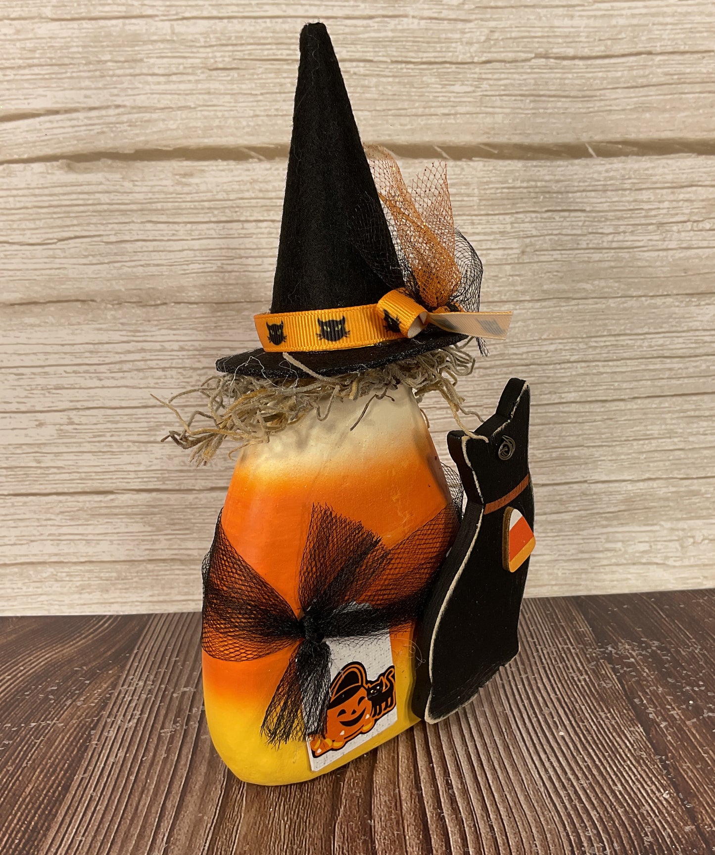AGSD Halloween Decor - Black Cat 3-D Paper Mache Candy Corn Sitter