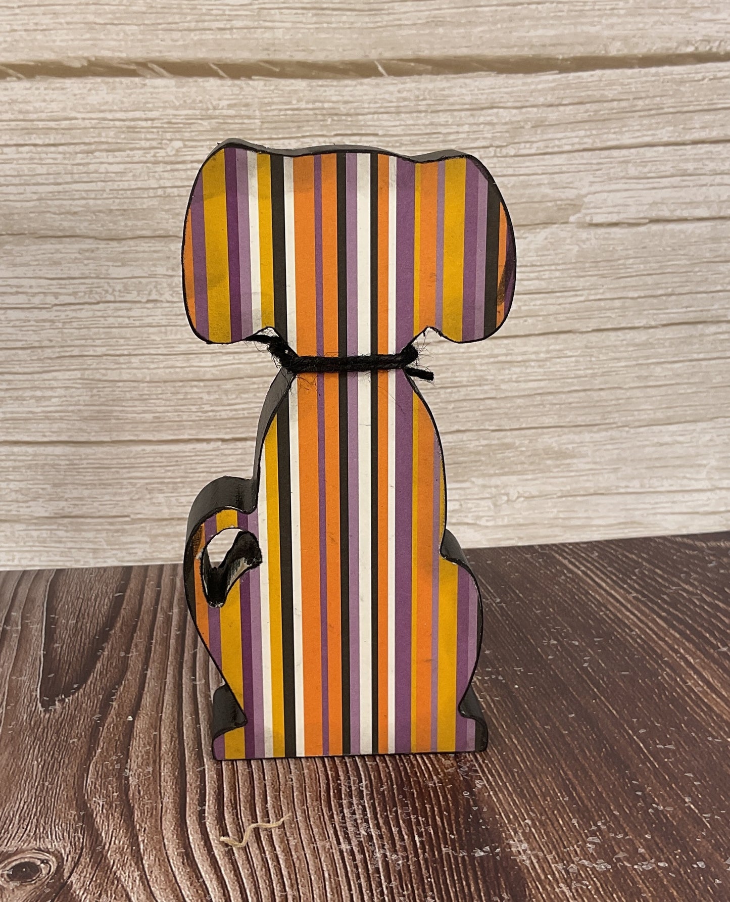 AGSD Halloween Decor - Cute Puppy Dog Pumpkin Silhouette Chunky Wood Sitter 1pc