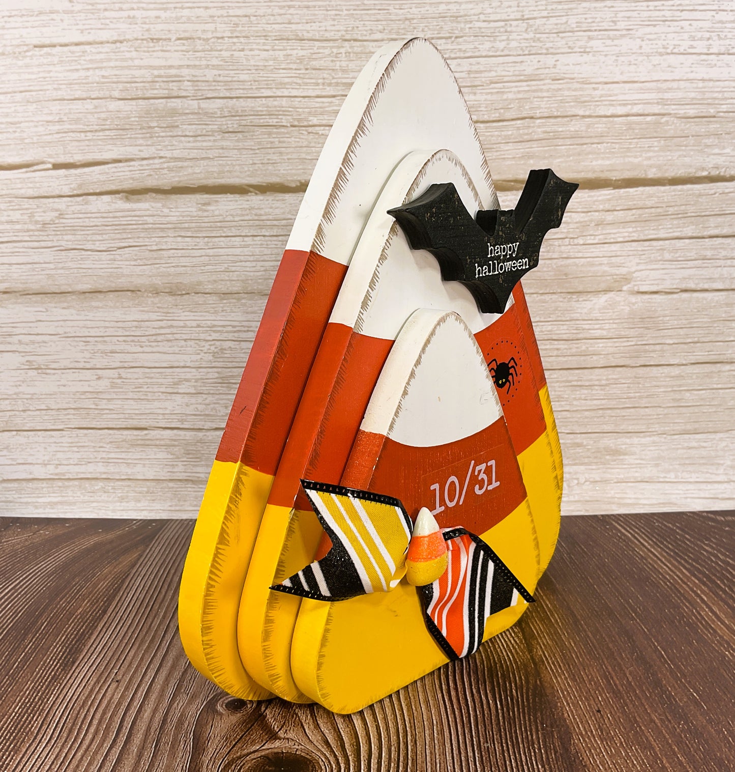 AGSD Halloween Decor - Stacking Trio Chunky Wood Candy Corn Sitter