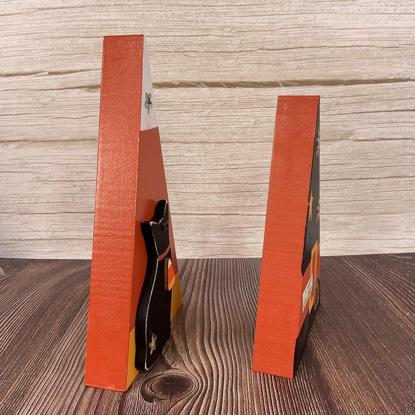 AGSD Halloween Decor - Prim Witch Cat and Candy Corn Chunky Wood Sitters 2pc Set