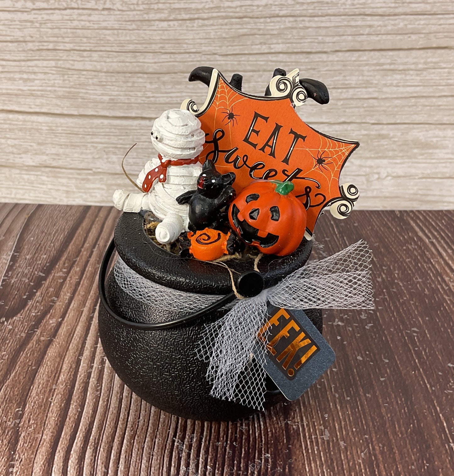 AGSD Halloween Decor - Resin Mummy Cat Pumpkin Figurines Mini Plastic Cauldron