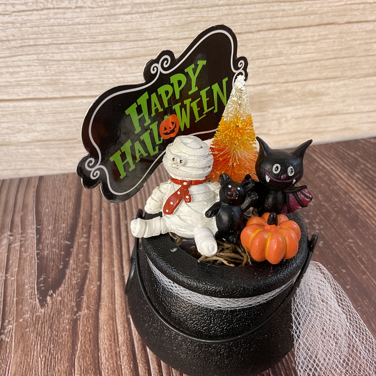 AGSD Halloween Decor - Resin Mummy Bat Figurines Mini Plastic Cauldron