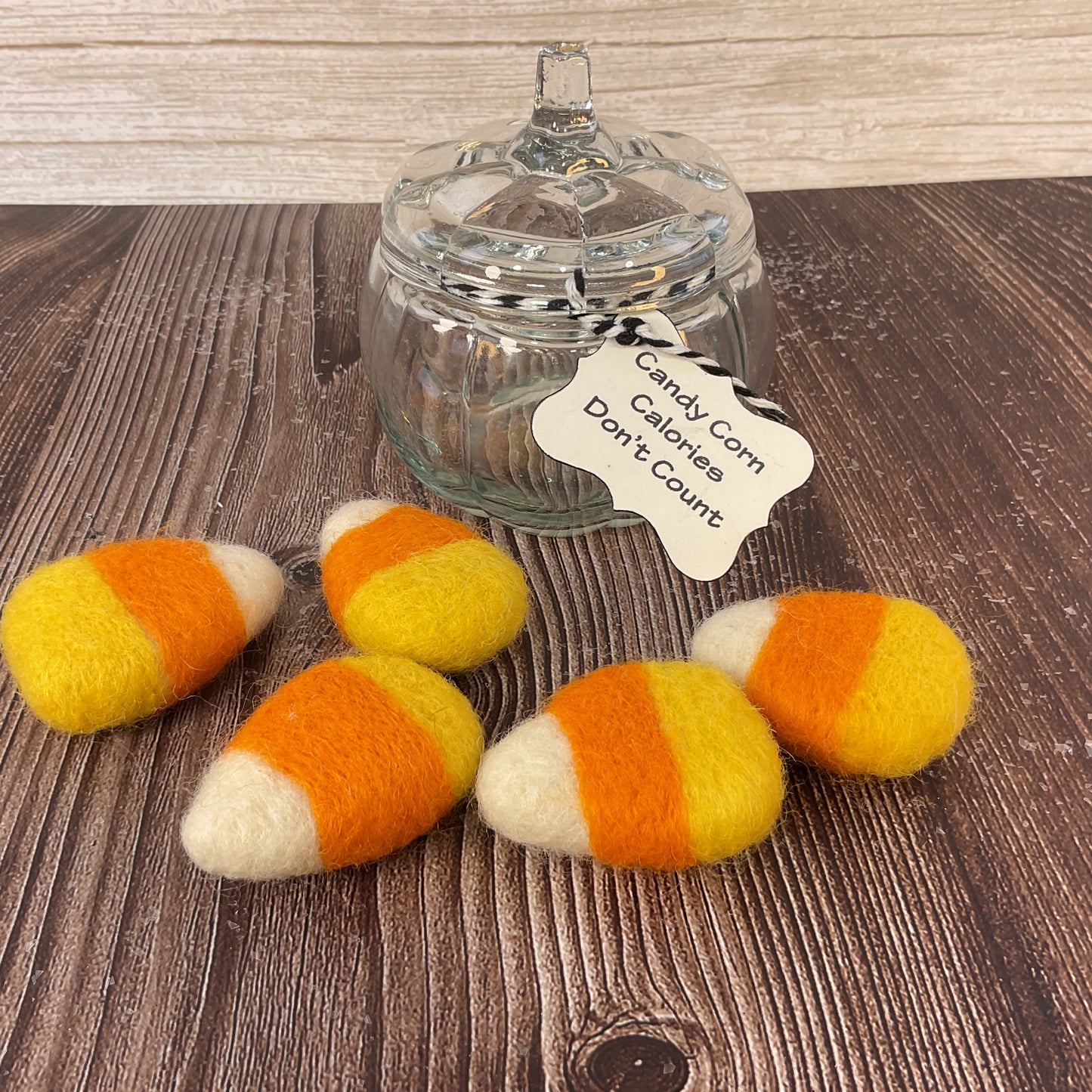 AGSD Halloween Decor - Felt Faux Candy Corn in SM Glass Pumpkin Jar