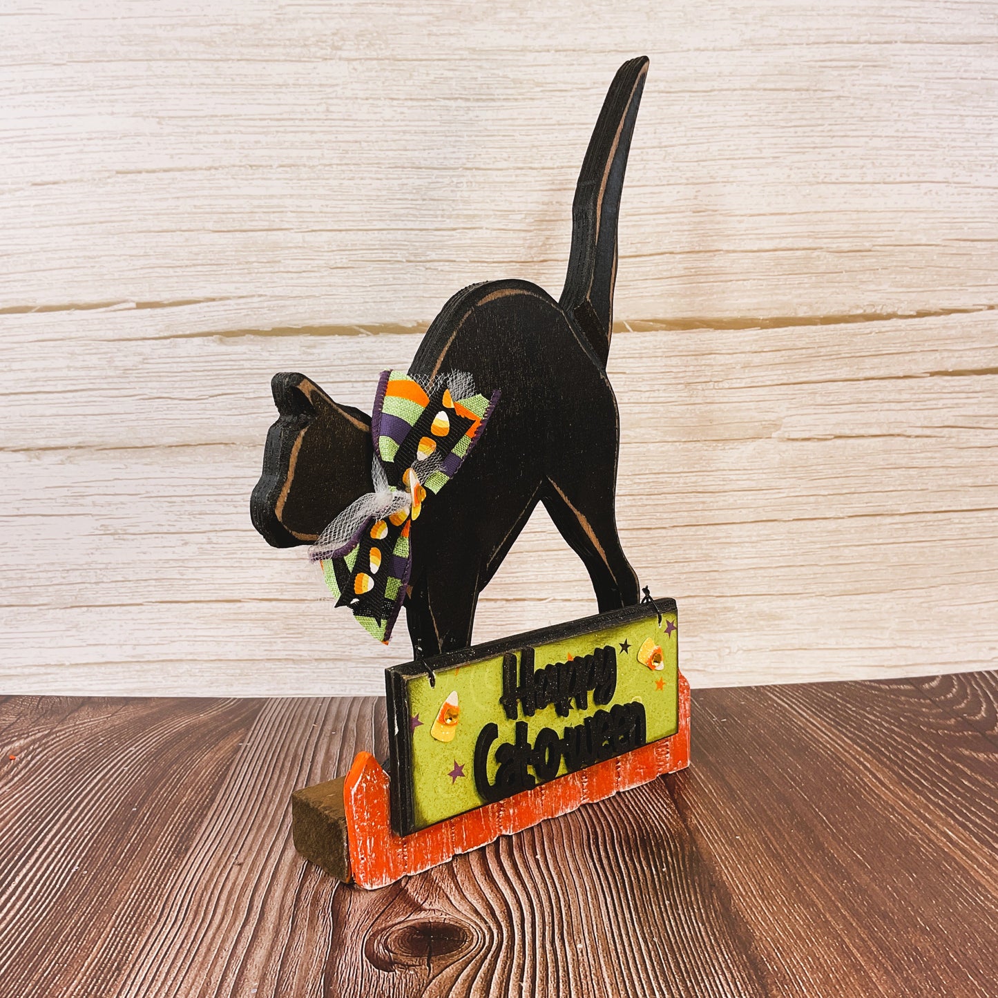 AGSD Halloween Decor - Wood Black Cat-O-Ween Wood Sitter