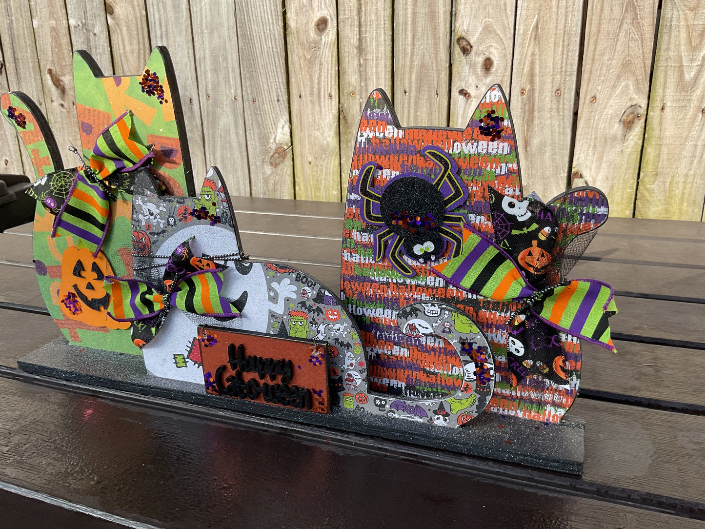 AGSD Halloween Decor - Trio Wood Cats Cat-O-Ween Wood LG Sitter
