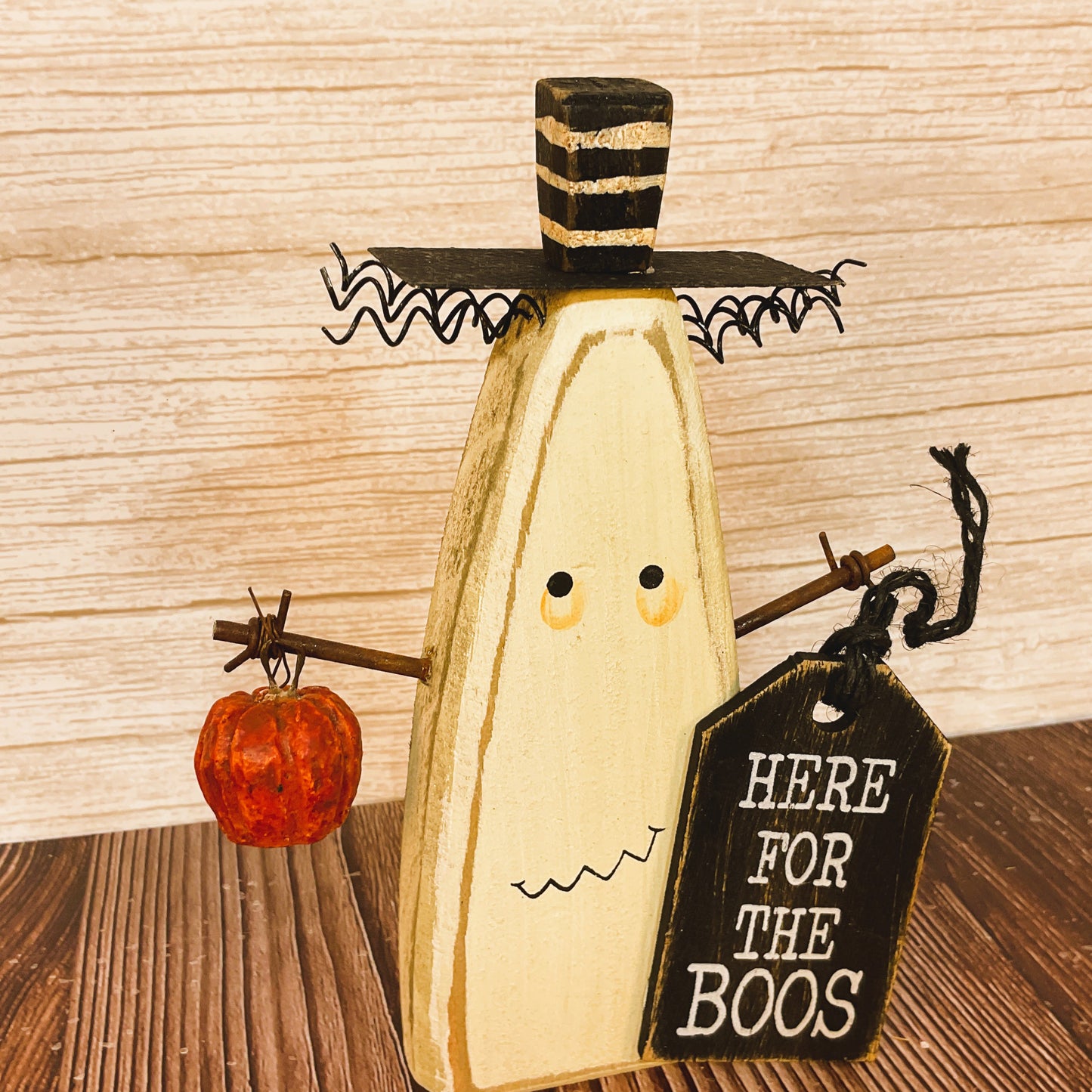 AGSD Halloween Decor - Prim Ghost Here for the Boos Wood Sitter