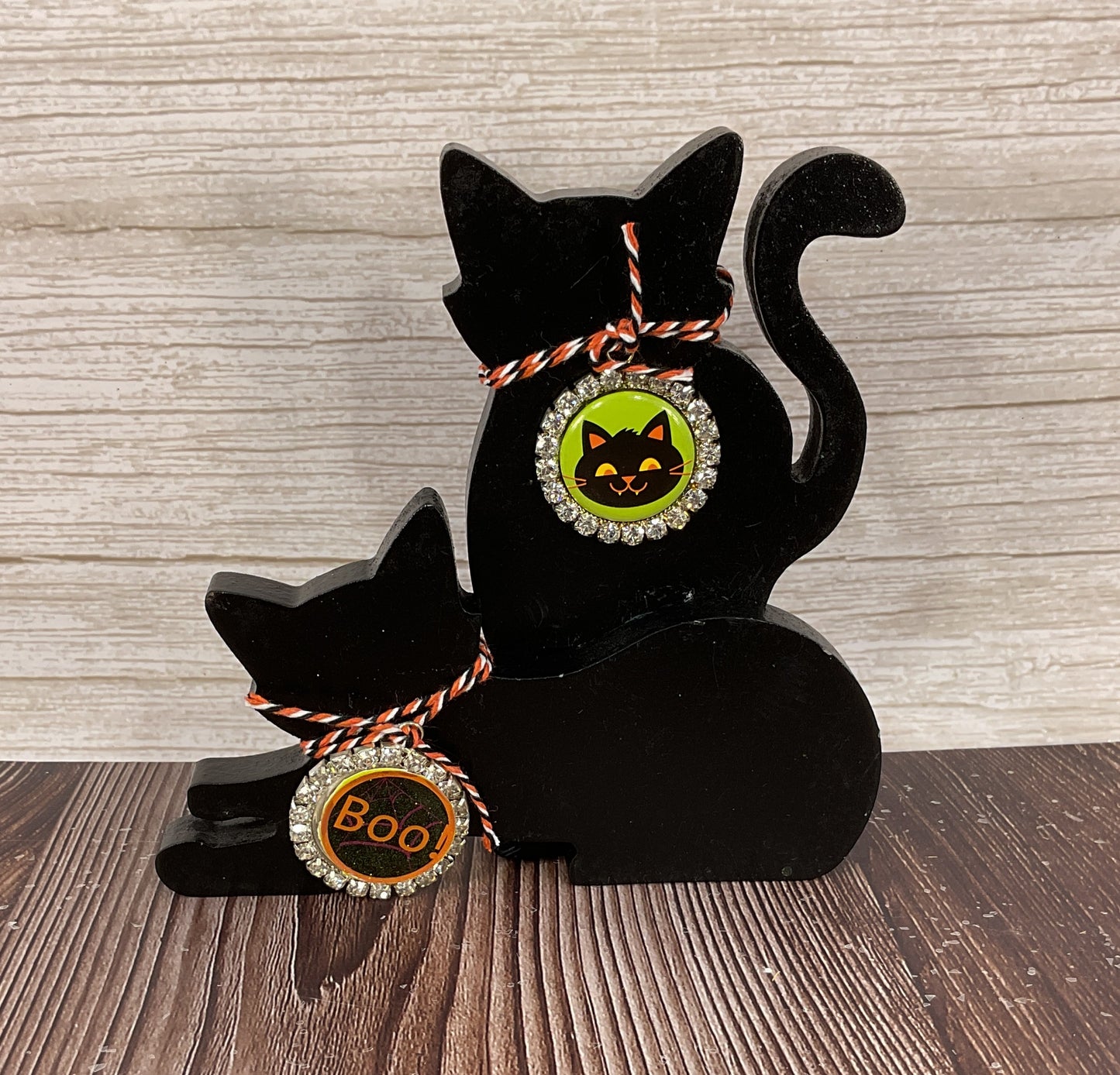 AGSD Halloween Decor - Cute Black Cat Silhouette Chunky Wood Sitters 5pc Set