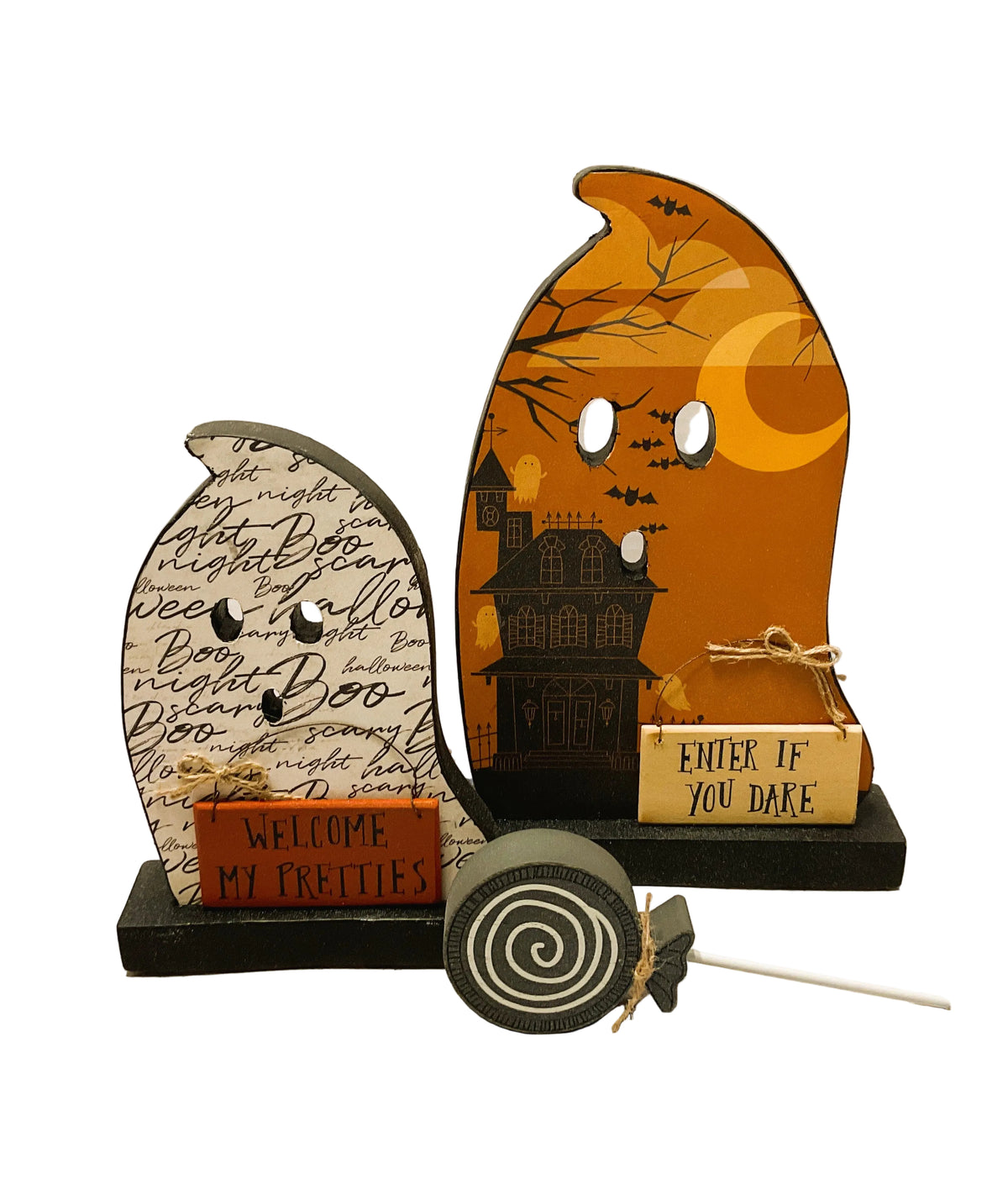 AGSD Halloween Decor - Decoupage Reversible Wood Bats Ghosts LG 2pc Set