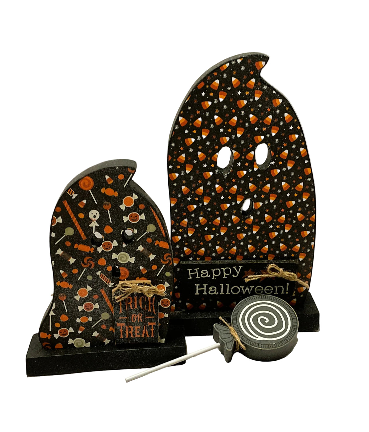 AGSD Halloween Decor - Decoupage Reversible Wood Candy Corn Ghosts LG 2pc Set