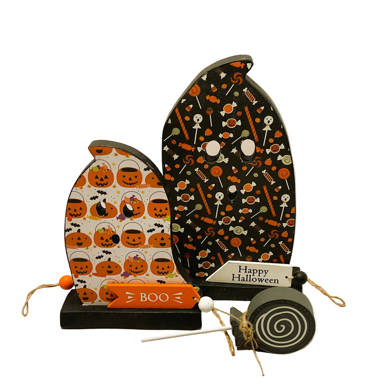AGSD Halloween Decor - Decoupage Reversible Wood Haunted House Ghosts LG 2pc Set