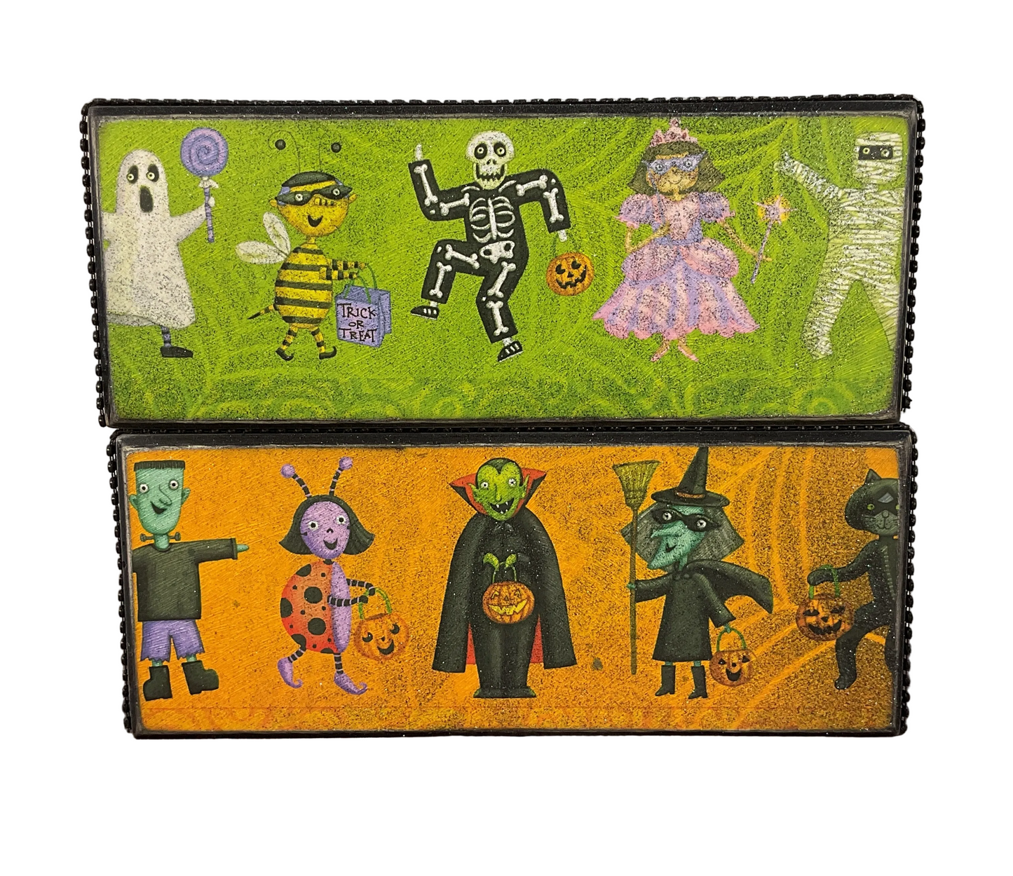 AGSD Halloween Decor - Colorful Kids in Costume Long Box Signs 2pc Set