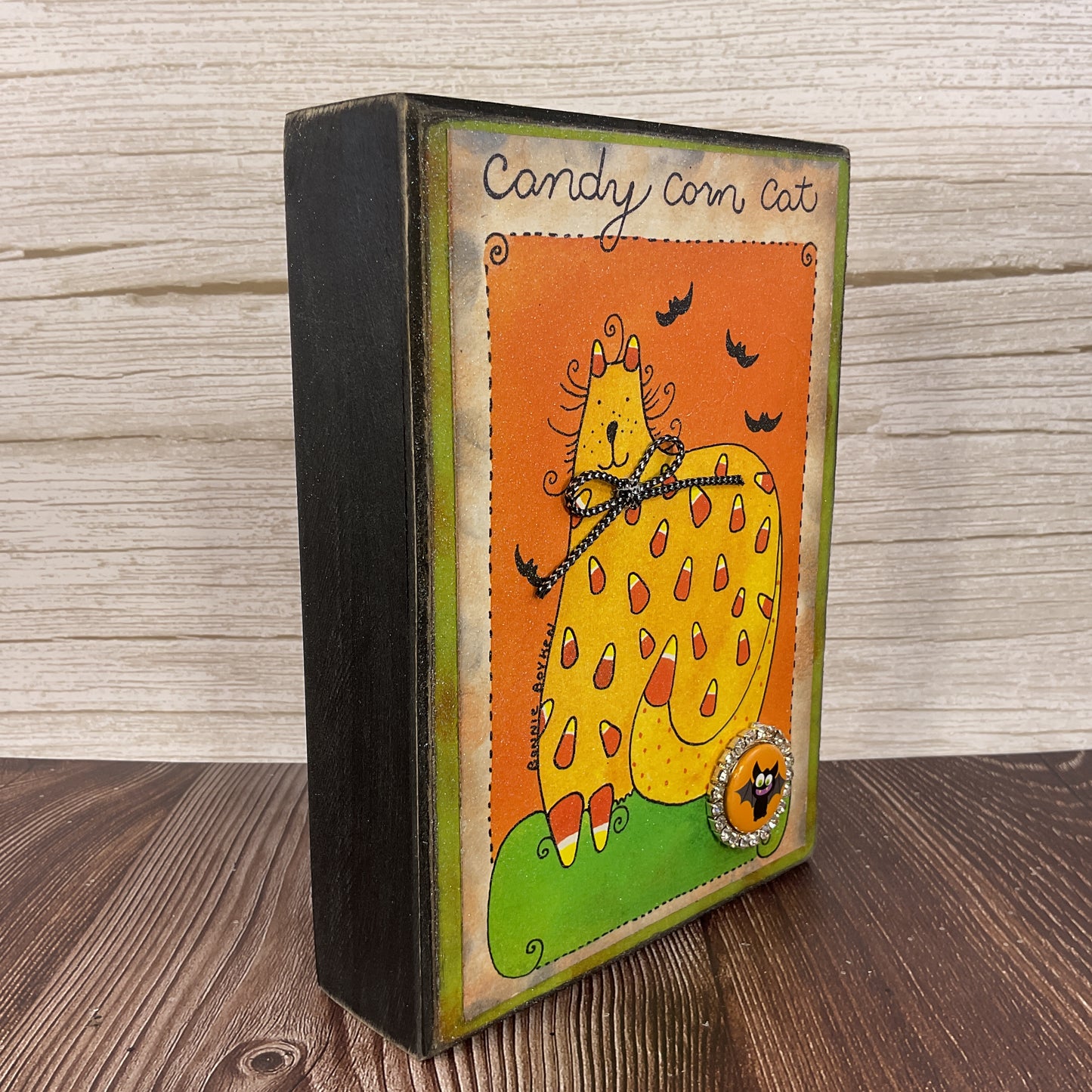 AGSD Halloween Decor - Candy Corn Whimsy Cat Box Sitter Sign
