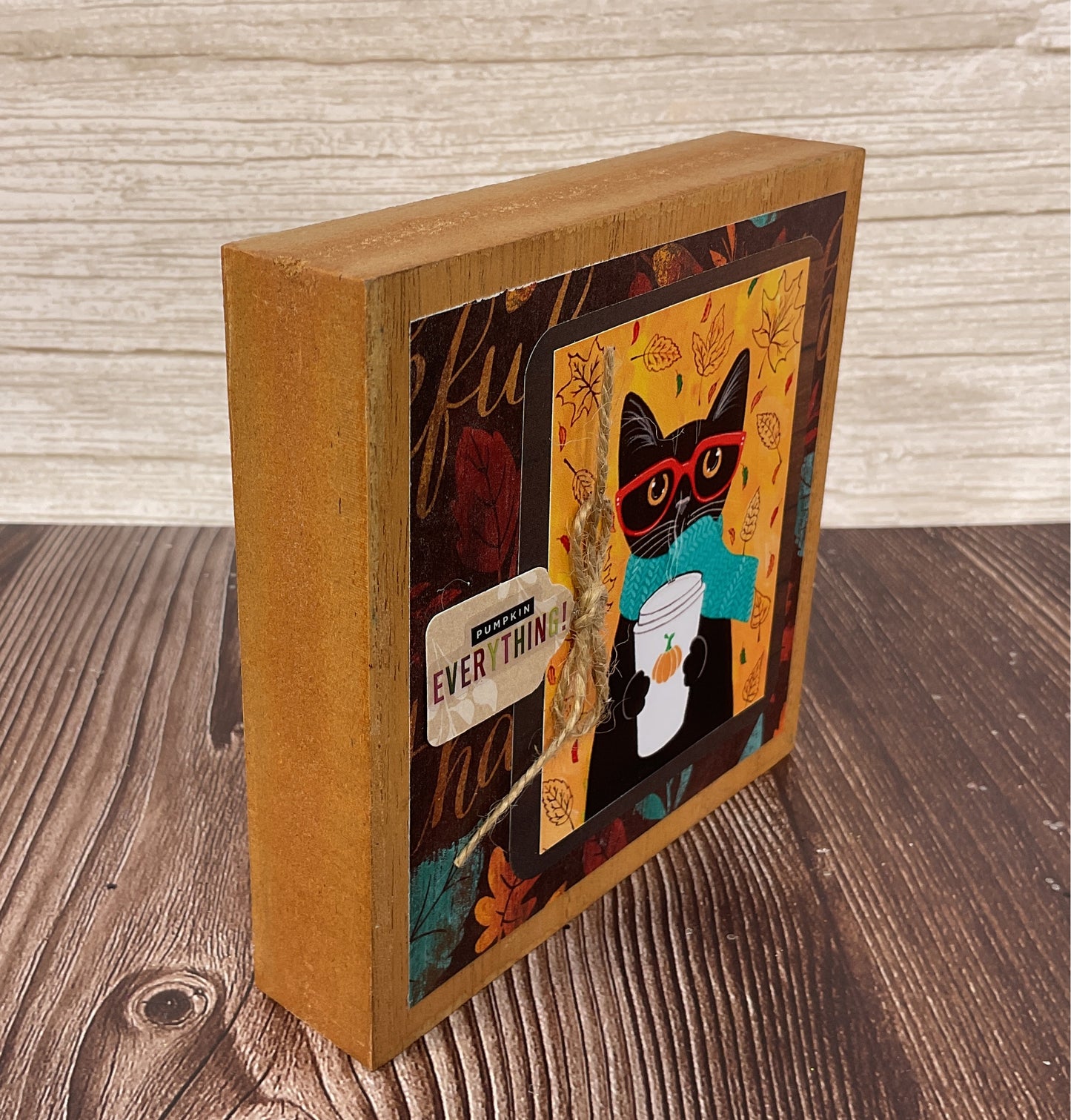 AGSD Fall Decor - Cat Theme Hello Pumpkin Latte Coffee Block Sign