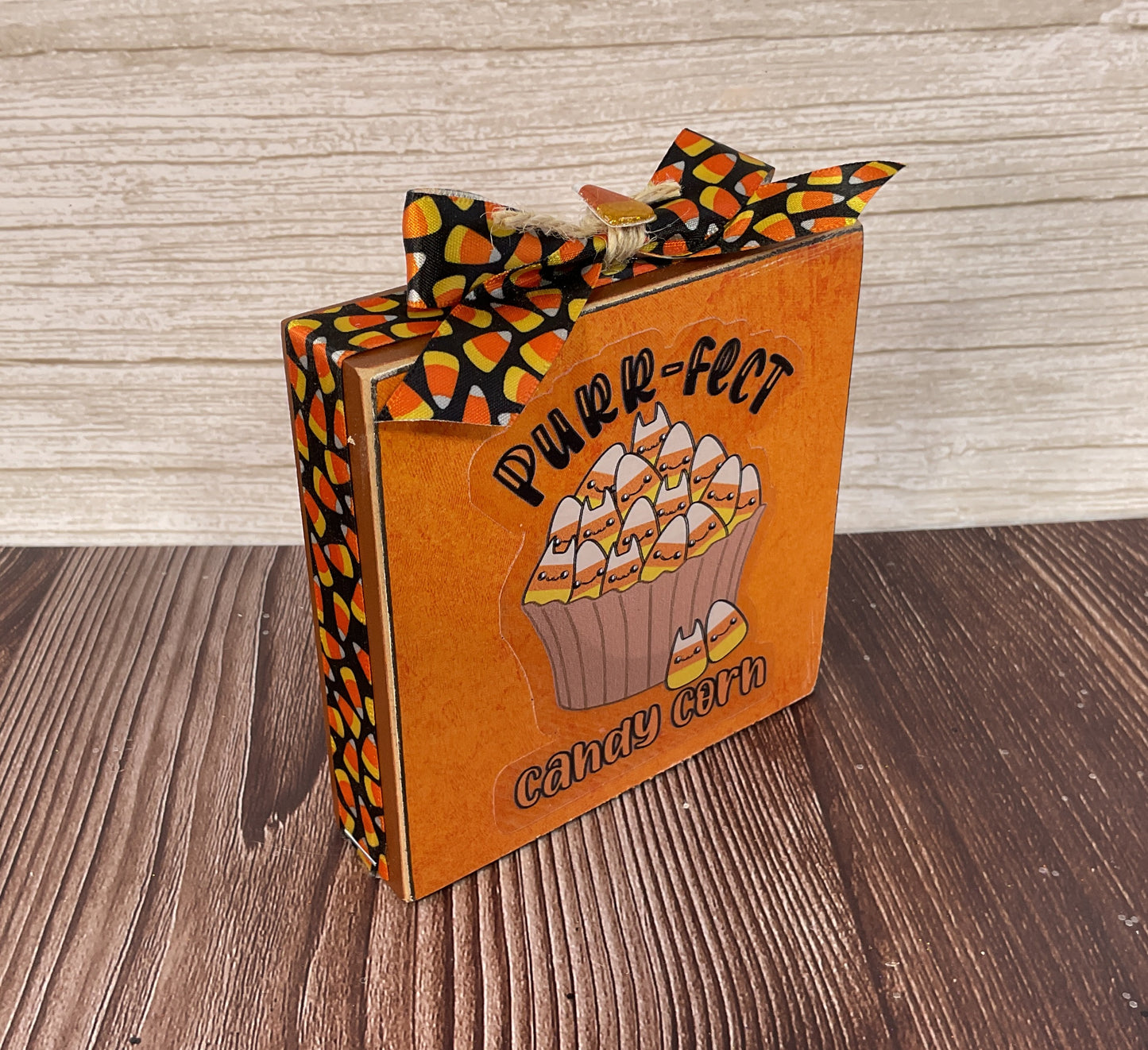AGSD Halloween Decor - Kitty Cat Theme Purr-fect Candy Corn Block Sign