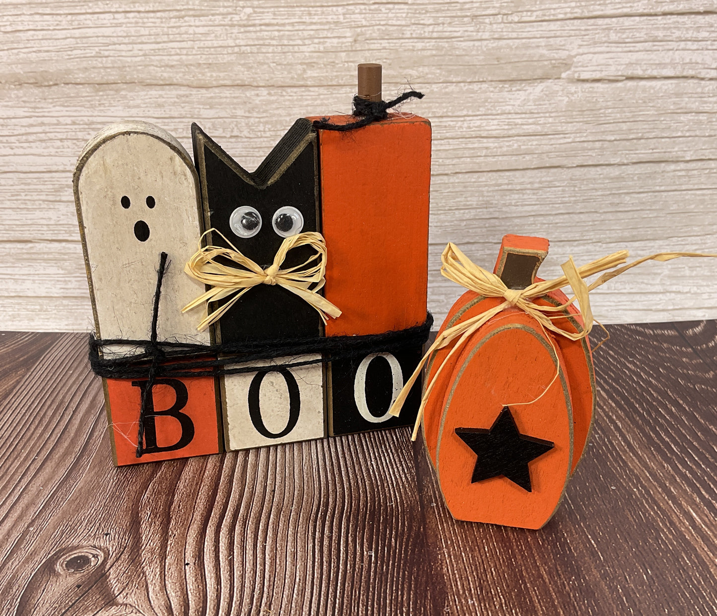 AGSD Halloween Decor - Prim Stacking Cat Ghost Pumpkin Boo Block Set