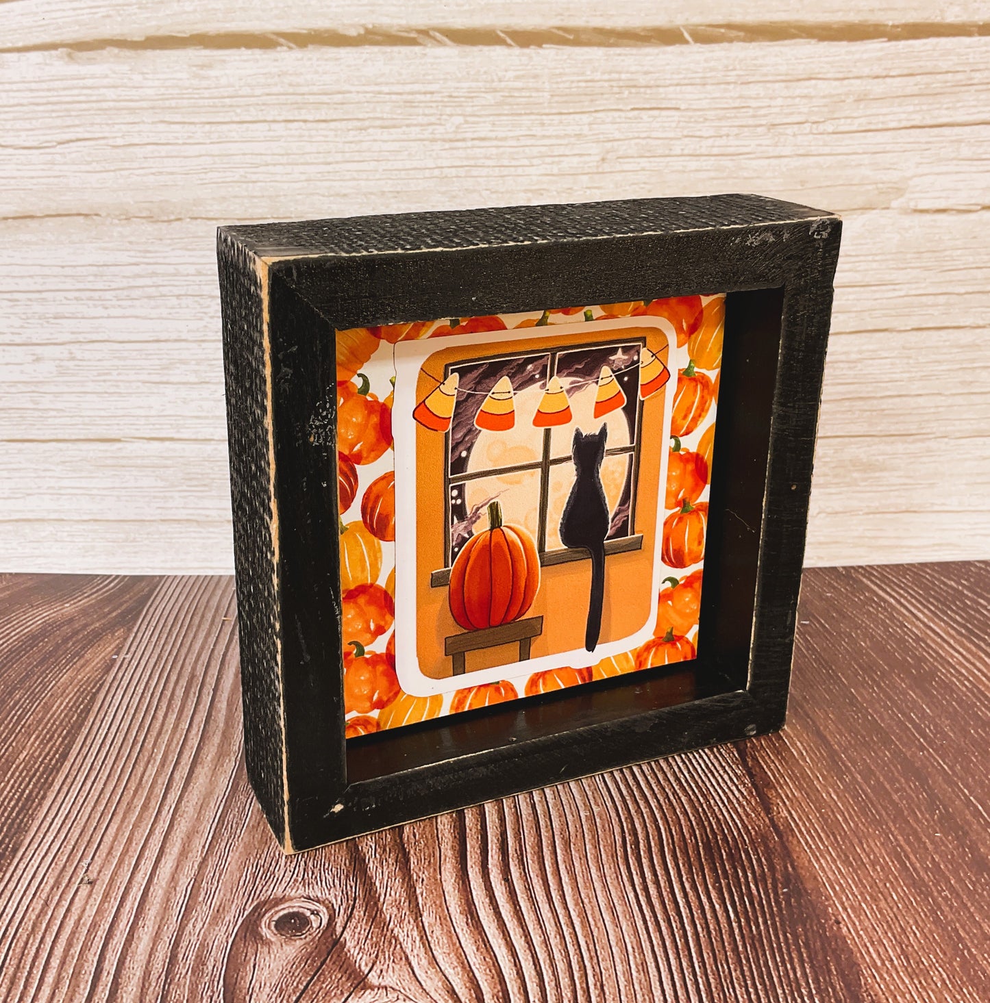 AGSD Halloween Decor - Black Cat Pumpkin Candy Corn Box Sign