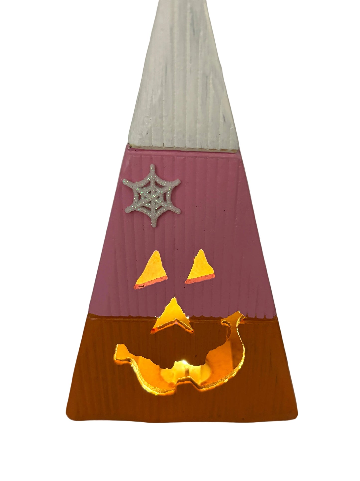 AGSD Halloween Decor - Pink Glam LED Jack-O-Lantern Candy Corn Sitter