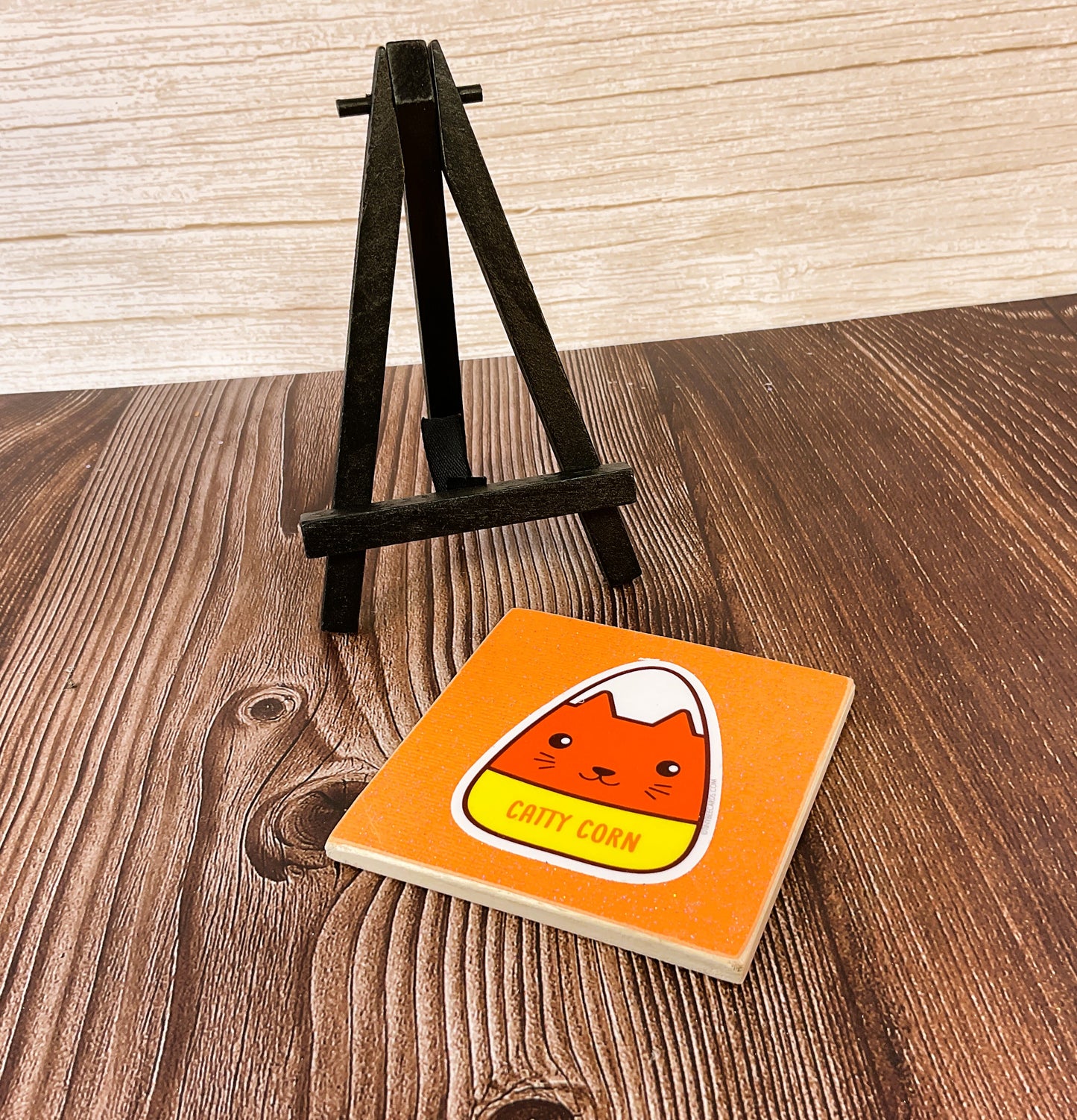 AGSD Halloween Decor - Orange Catty Candy Corn Small Easel Sign