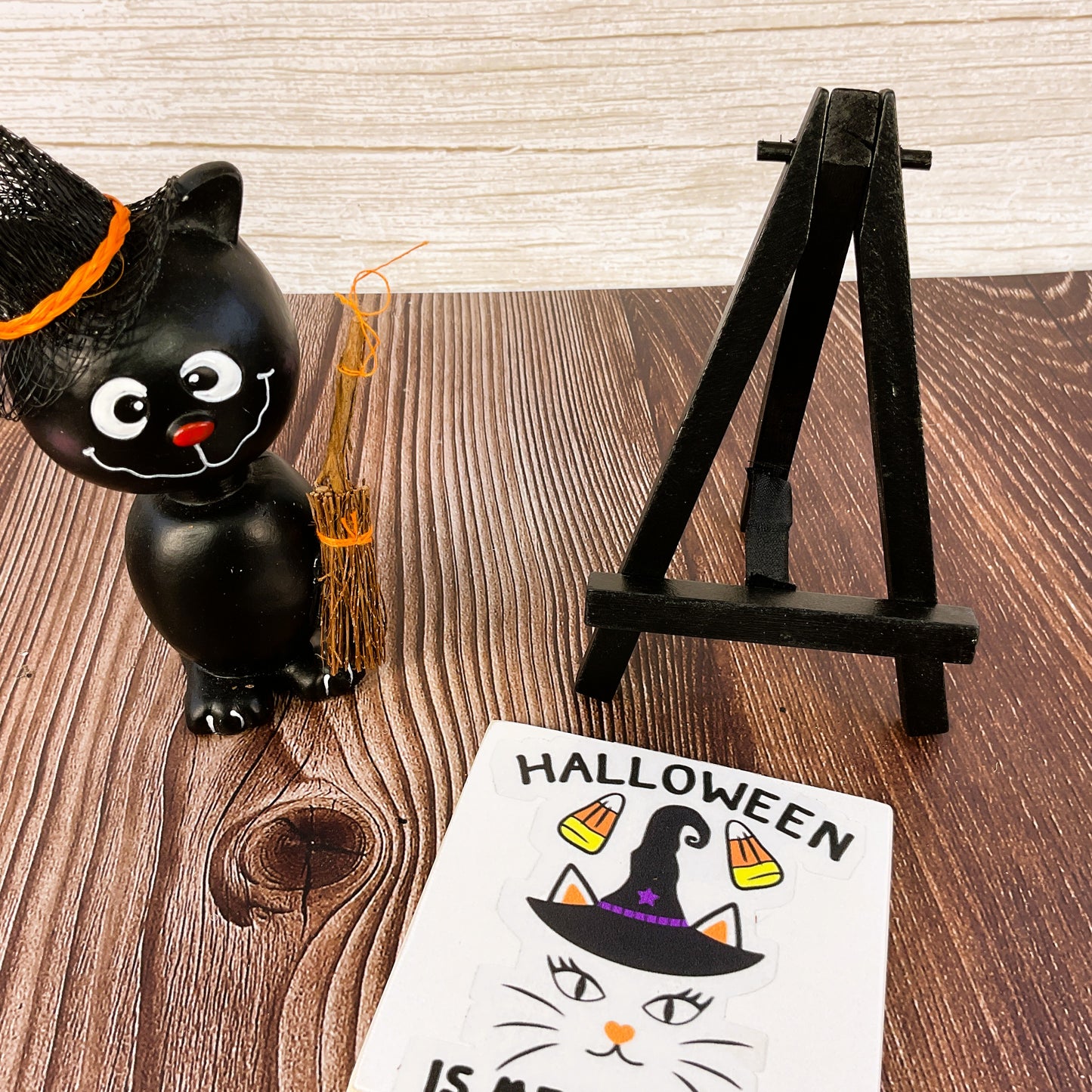AGSD Halloween Decor - Resin Black Cat Meowgical Mini Easel Sign 2pc Set
