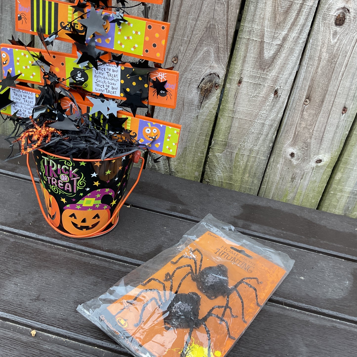 AGSD Halloween Decor - Playful Candy Whimsy Wood Slat Tabletop Tree 18-inch