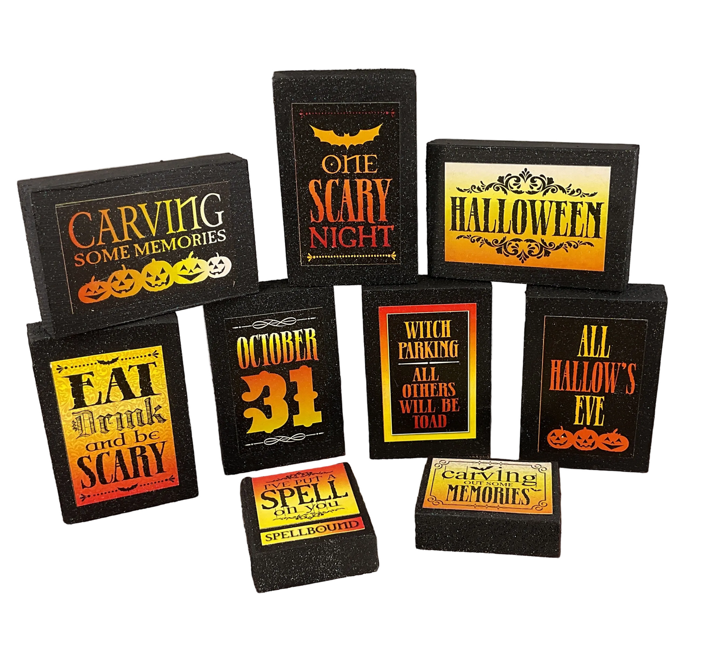 AGSD Halloween Decor - Black Orange Wood Block Signs Various Sizes & Sets