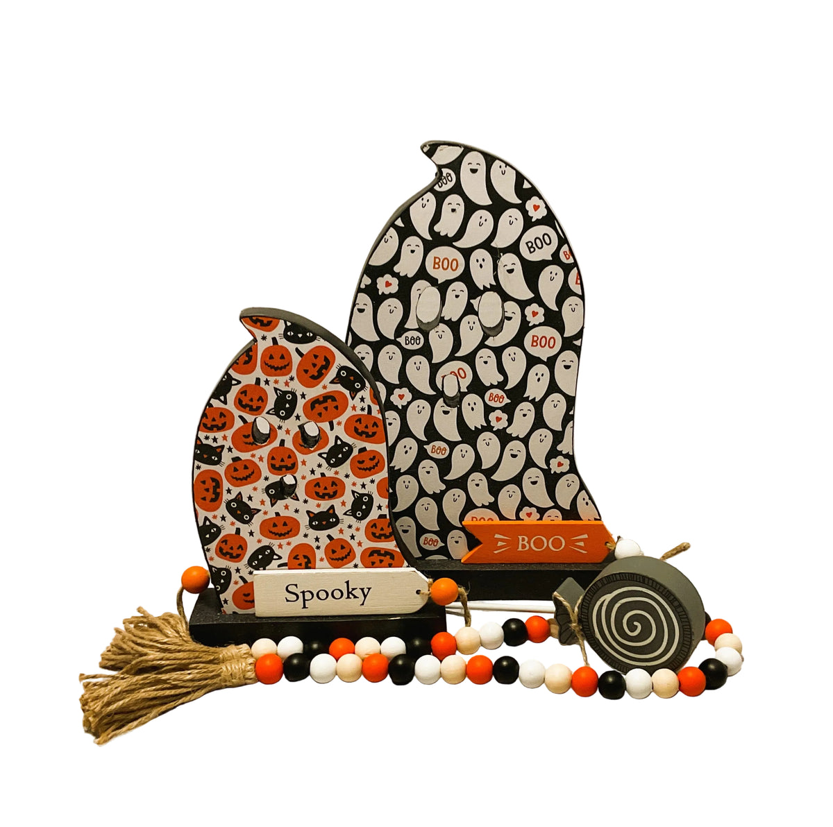AGSD Halloween Decor - Decoupage Reversible Wood Boo Spooky Ghosts LG 2pc Set