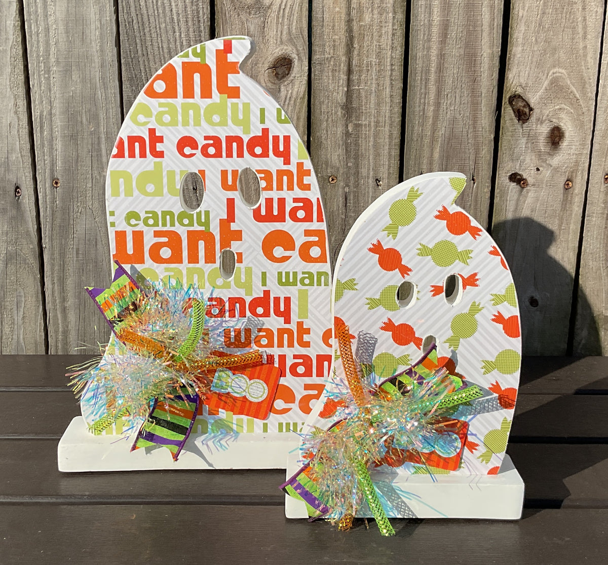 AGSD Halloween Decor - Decoupage Wood BOO Ghosts LG 2pc Set
