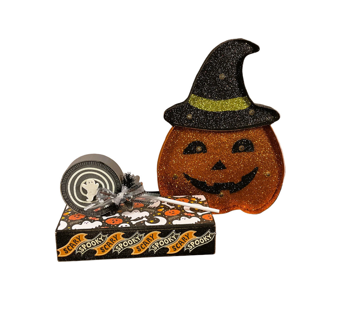 AGSD Halloween Decor - LED Light Marquee Pumpkin Sign Stand and Lollipop 3pc