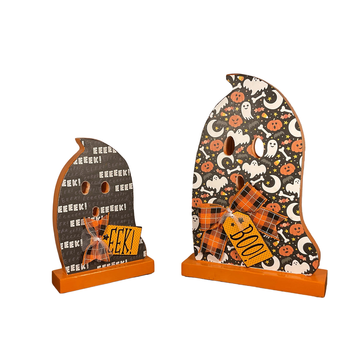 AGSD Halloween Decor - Boo Eek Decoupage Wood Ghosts LG 2pc Set