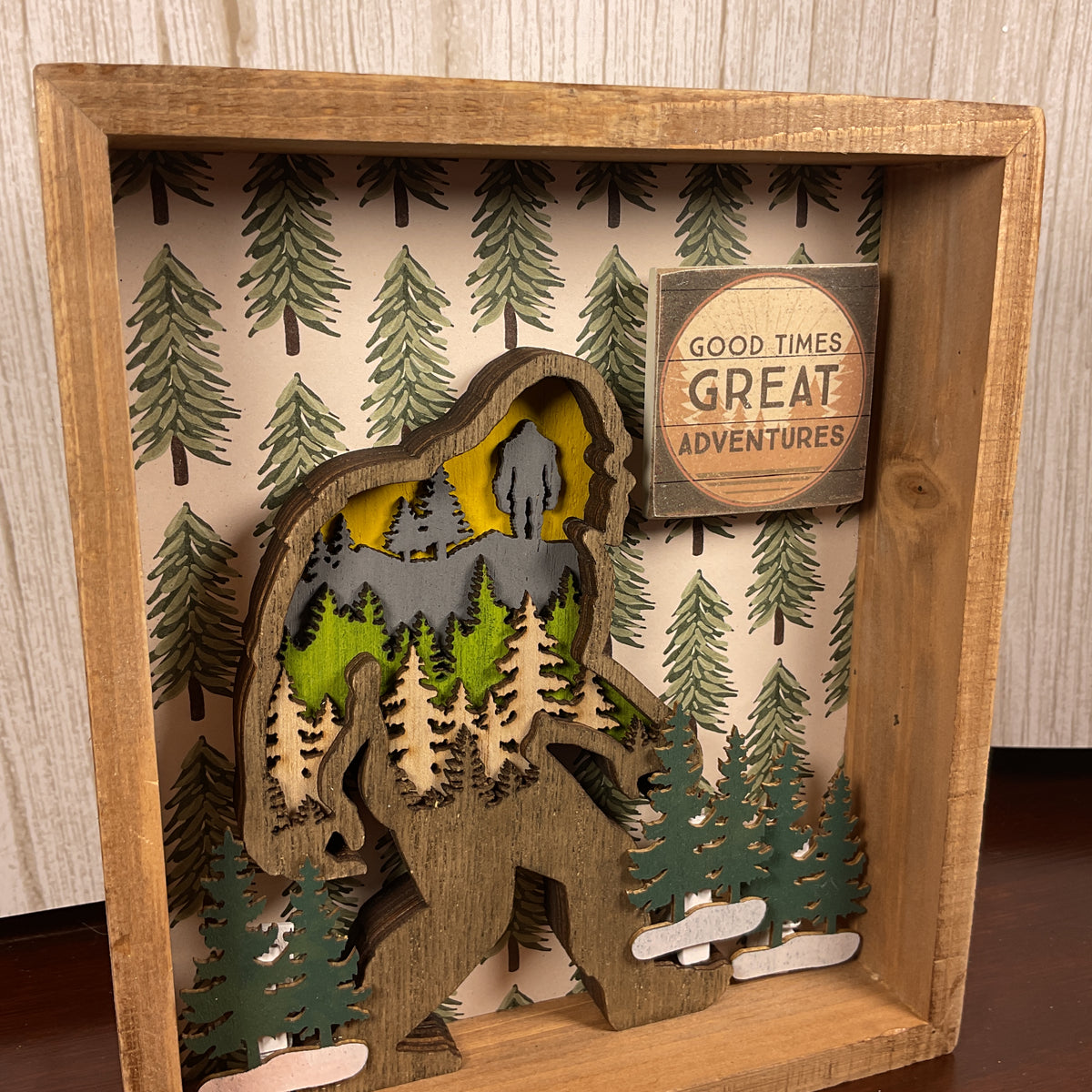 AGSD Home Decor - Bigfoot & Trees Shadow Box Sign | Layered Wood Handcrafted