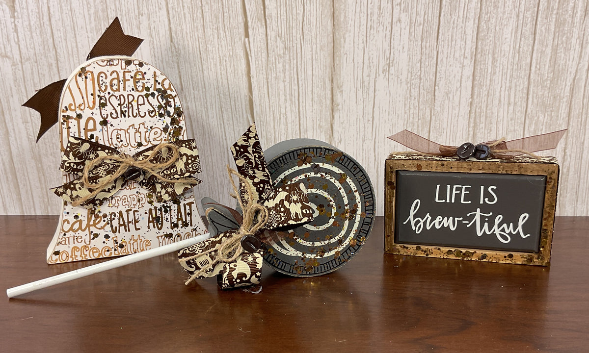 AGSD Halloween Decor - Ghost Latte Coffee Bar Theme Tier Tray Decor 3pc Set