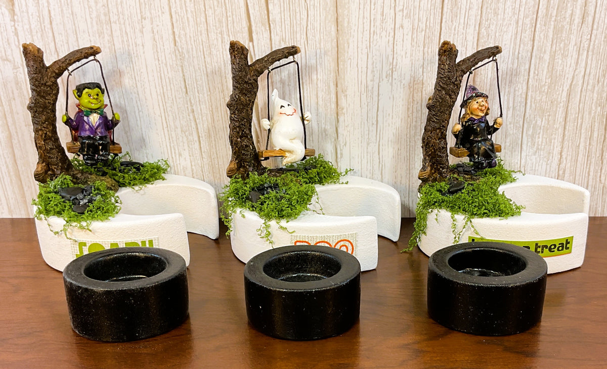 AGSD Halloween Decor - Resin Witch Ghost Monster LED Tealights Set