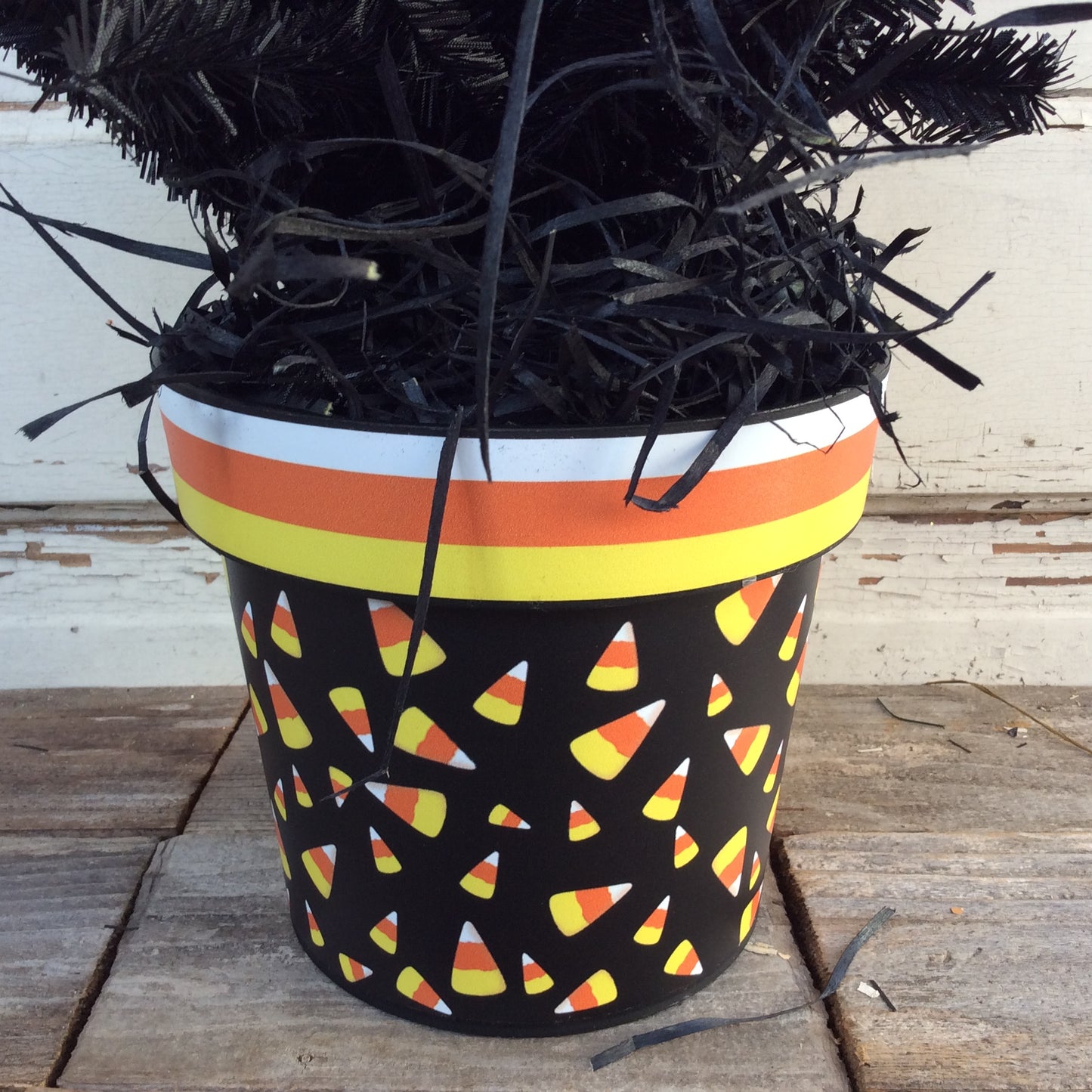 AGD Halloween Decor - Candy Corn Pot Artificial Black Pine Tree 2ft.