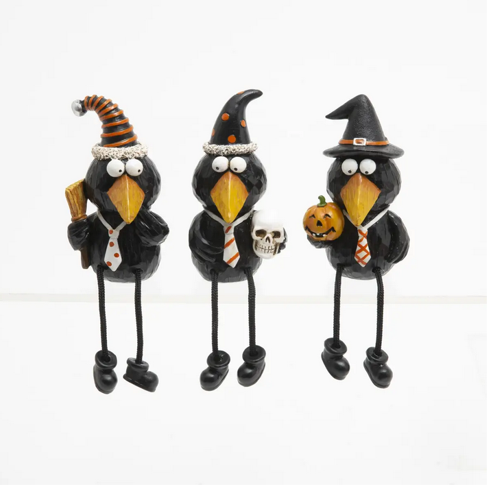 Gerson Halloween Decor - Black Resin Judgemental Black Crow 3pc Set