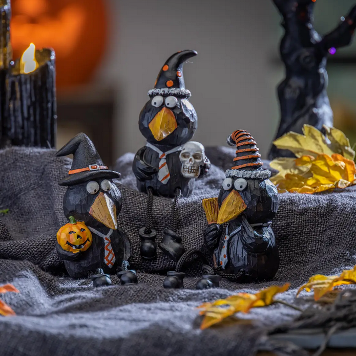 Gerson Halloween Decor - Black Resin Judgemental Black Crow 3pc Set