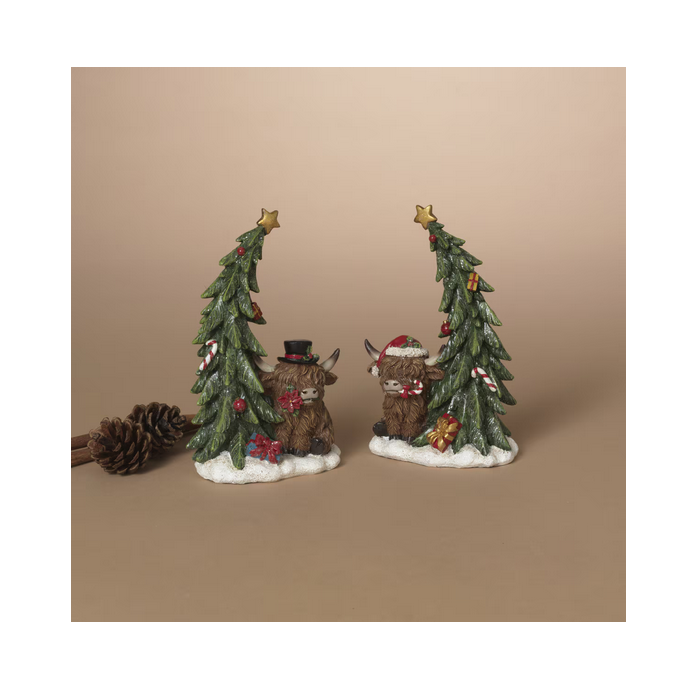 Gerson Christmas Decor - Resin Cane Wreath Highland Cow Ornaments 2pc Set