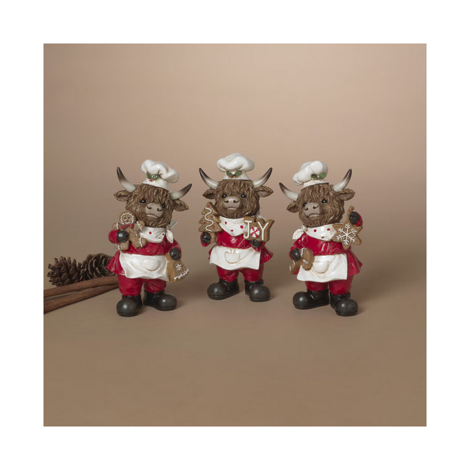 Gerson Christmas Decor - Gingerbread Bakers Highland Cow Figurines 3pc