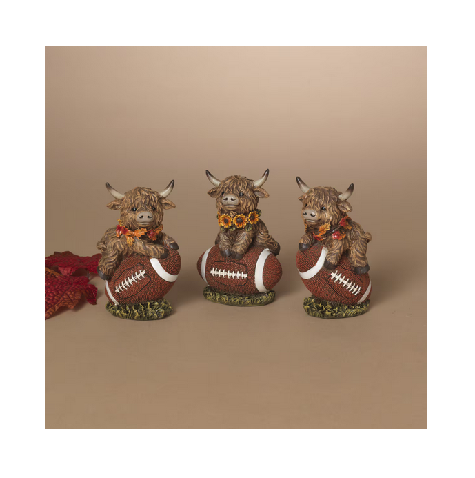 Gerson Fall Decor - Highland Cow Football Sunflower Figurines 3pc