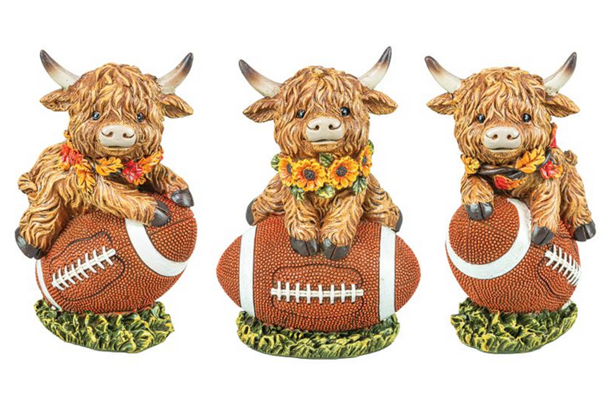Gerson Fall Decor - Highland Cow Football Sunflower Figurines 3pc