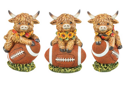 Gerson Fall Decor - Highland Cow Football Sunflower Figurines 3pc