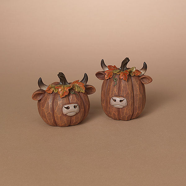 Gerson Fall Decor - Resin Pumpkin Highland Cow Figurines 4-inch 2pc