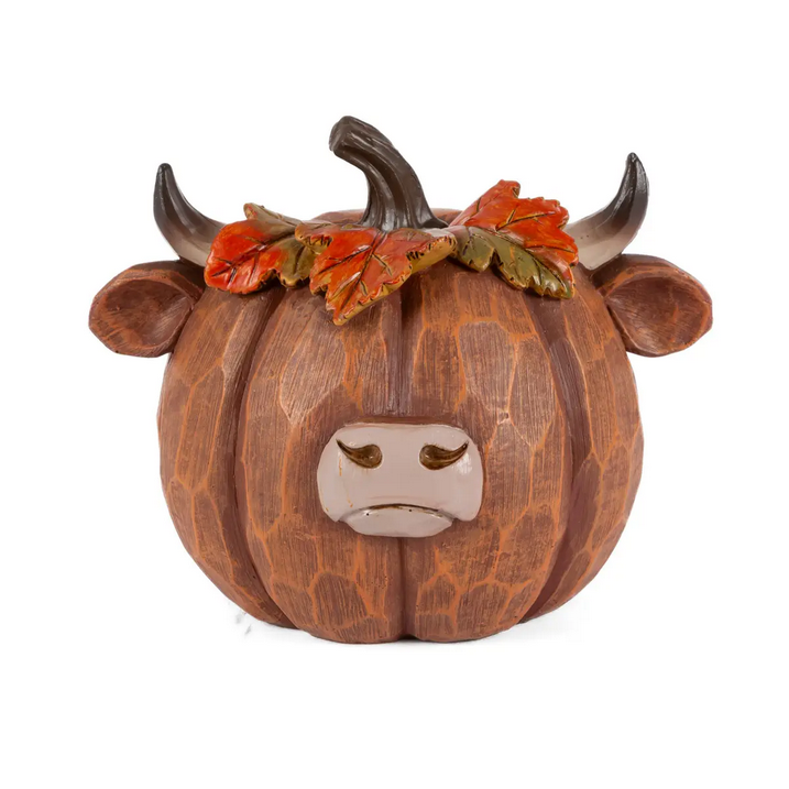 Gerson Fall Decor - Resin Pumpkin Highland Cow Figurines 2pc
