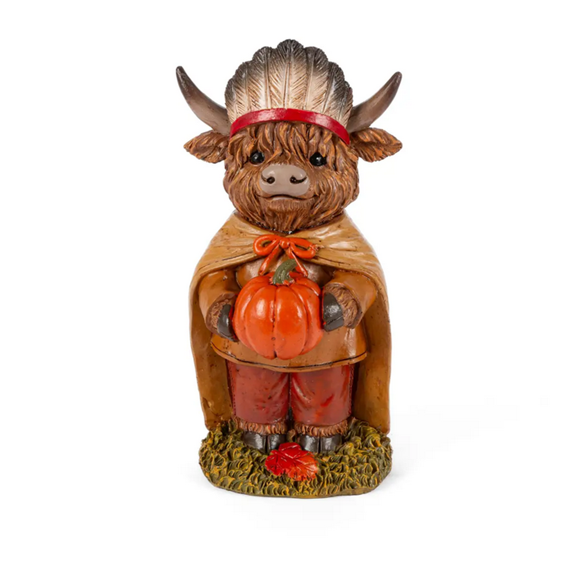 Gerson Fall Decor - Thanksgiving Pilgrim Highland Cow Figurines 4pc